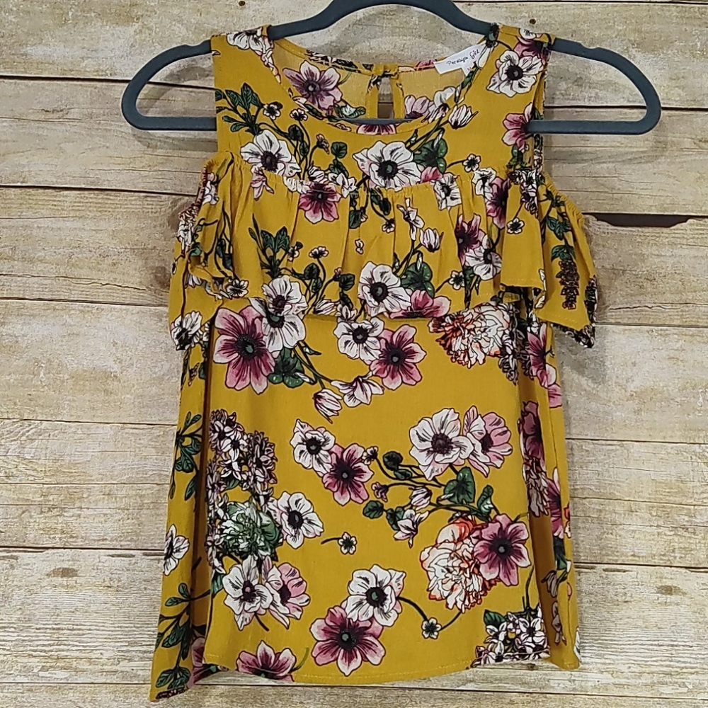 Persaya Girl Meeka Cold Shoulder Ruffle Top